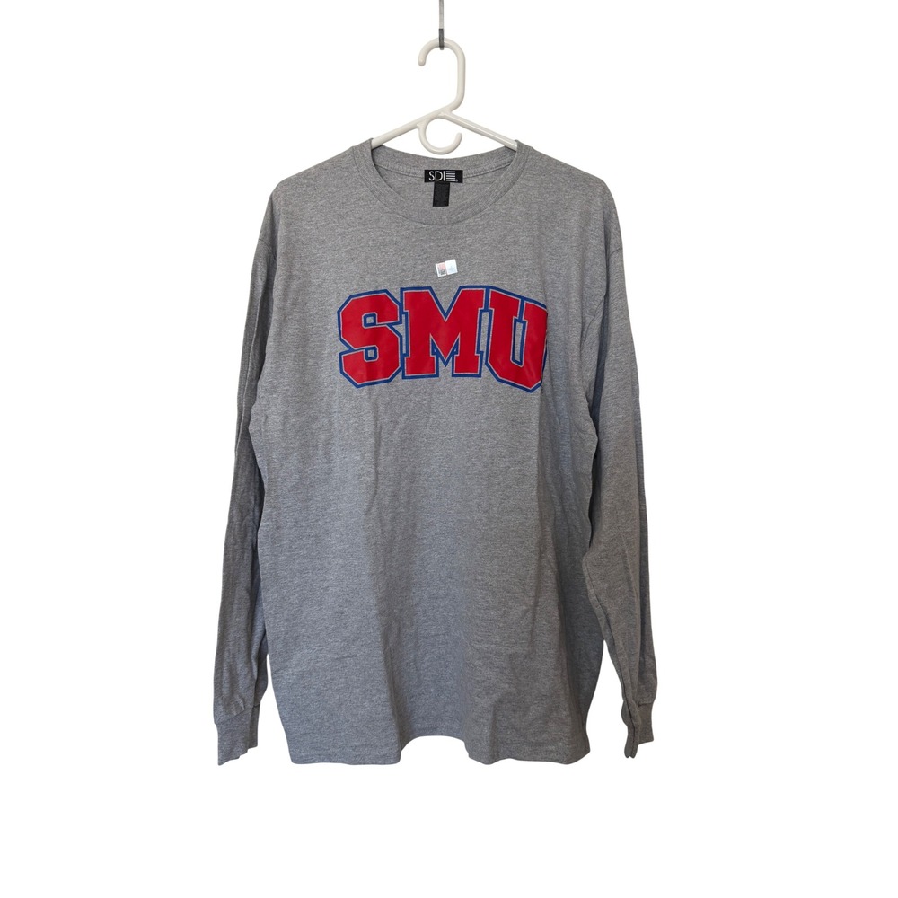 SMU Mustangs Long Sleeve T-Shirt Cotton Blend Regular Fit Collegiate Gray L
